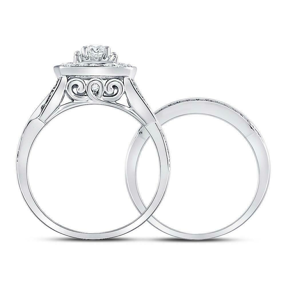 1.0ct Cushion Halo Solitaire Diamond Engagement Wedding Ring Set 14K White Gold