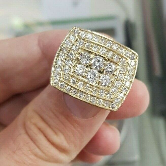 Men's 3 CT. Diamond Double Cushion Frame Ring in 10 Yellow Gold