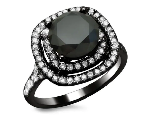 NEW 2 1/2ct Certified Double Halo Black & White Diamond Ring 14k Black Gold