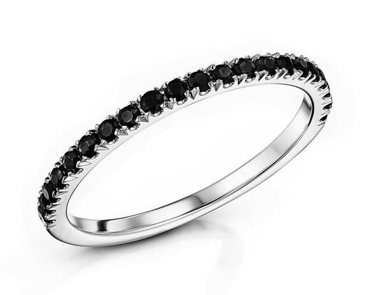 1/5ct Black Diamond Prong Set Half Eternity Wedding Band Ring 14K White Gold