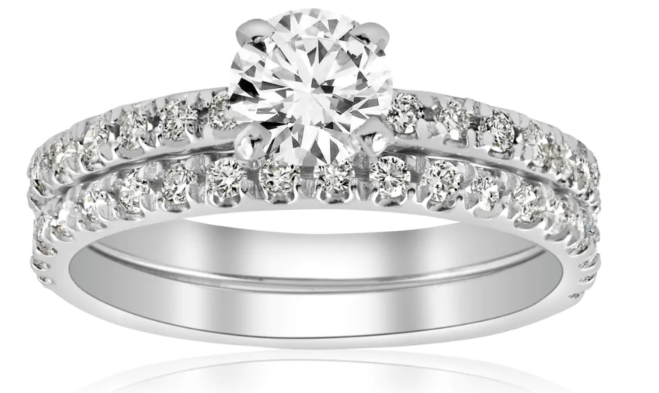 Certified 1 1/4 ct TDW Diamond Engagement Ring Wedding Set French Pave 10k Gold