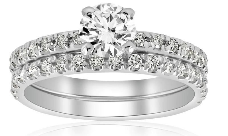 Certified 1 1/4 ct TDW Diamond Engagement Ring Wedding Set French Pave 10k Gold