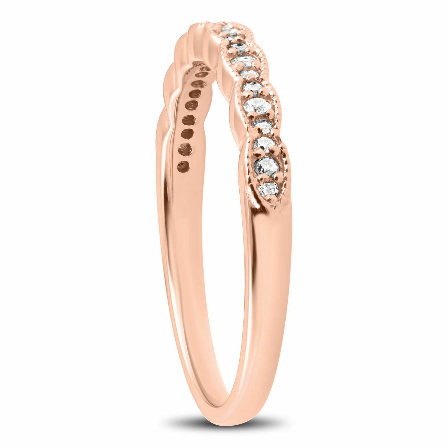 1/5 cttw Diamond Stackable Womens Wedding Ring 14k Rose Gold