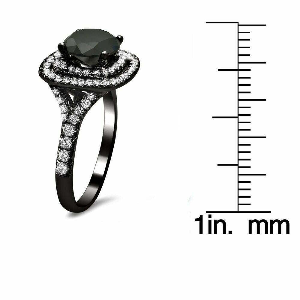 NEW 2 1/2ct Certified Double Halo Black & White Diamond Ring 14k Black Gold