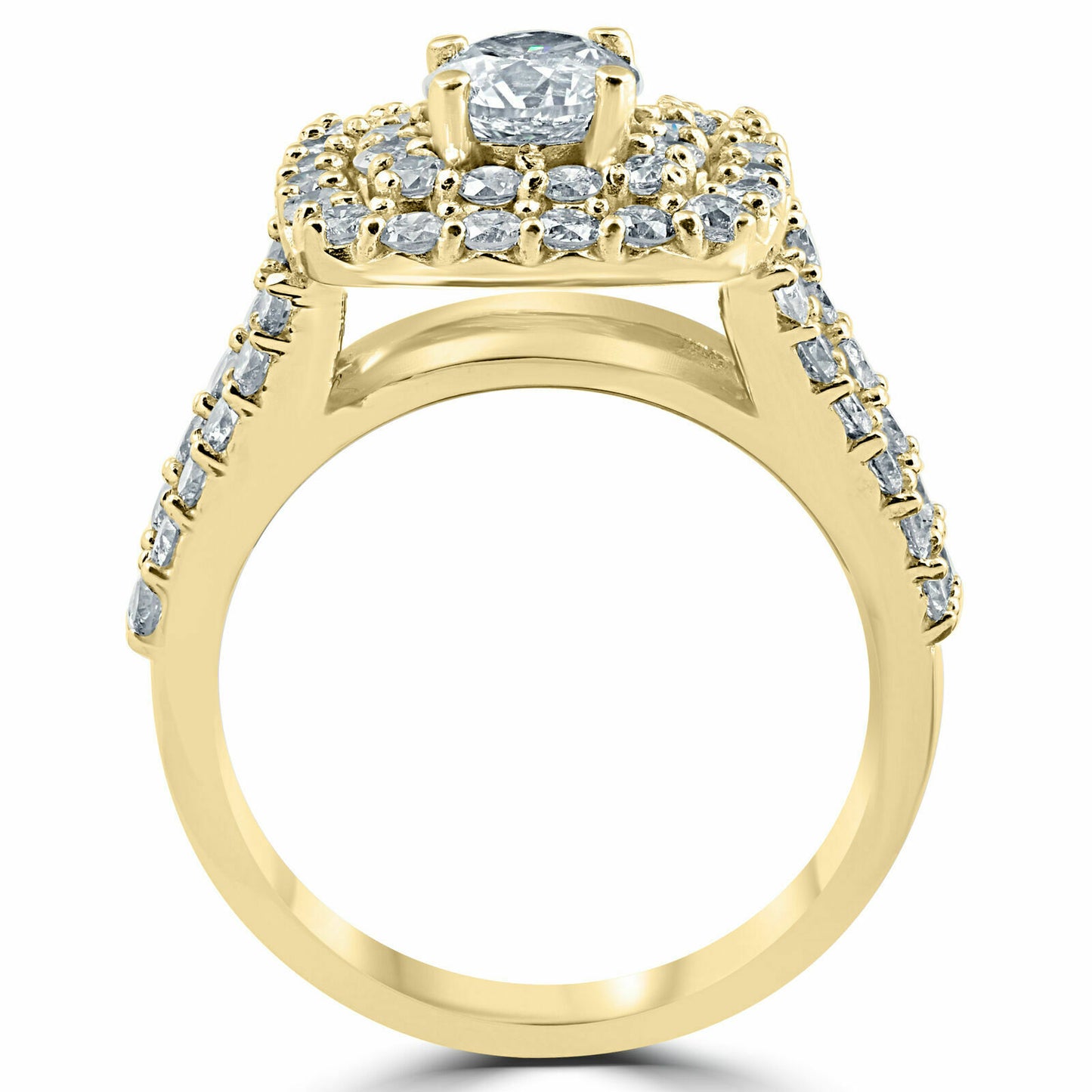 3.0 Ct. Diamond Engagement Wedding Double Cushion Halo Trio Ring Set 10k White or Yellow Gold