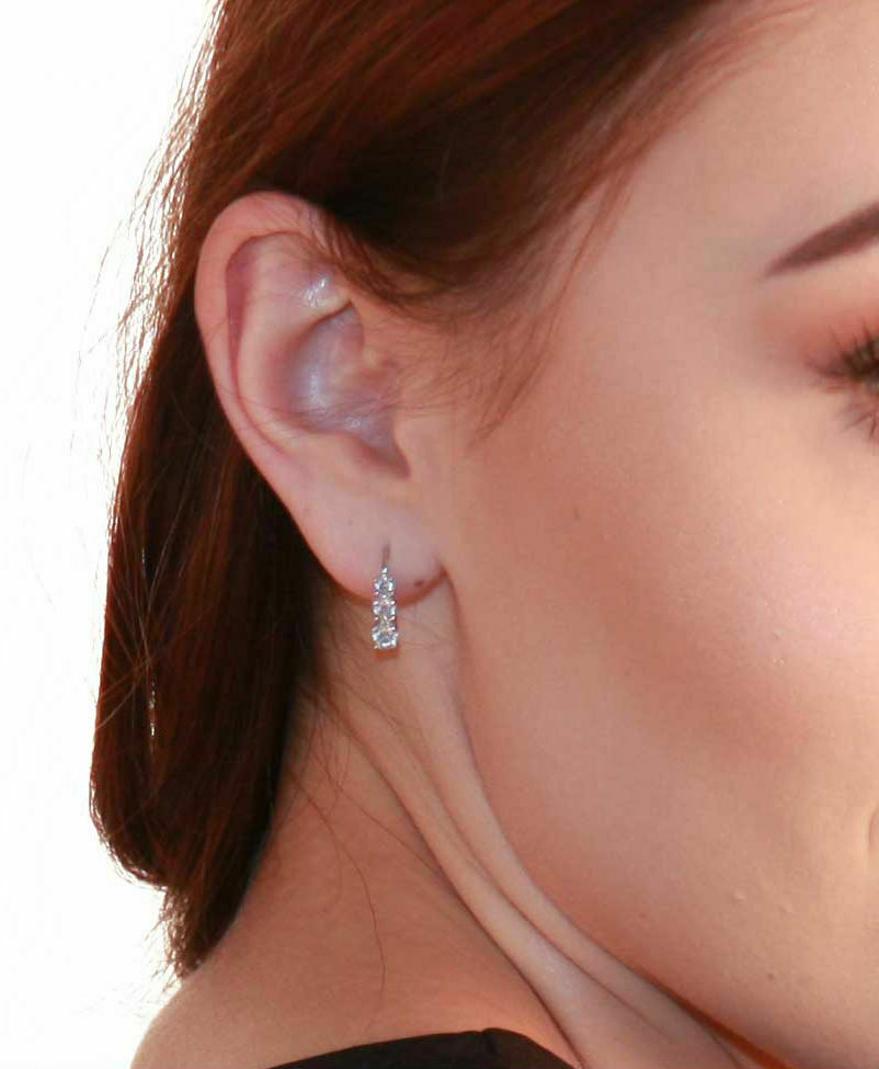1/2ct 3 Stone Genuine Diamond Earrings 14K White Gold
