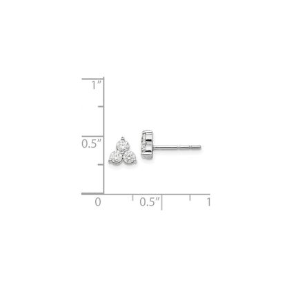 1/2 Ct. Three Stone Real Diamond Stud Earrings 14K White Gold Fine Jewelry Gift