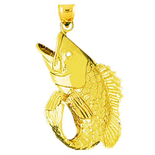 14K Gold 35MM Wide Mouth Bass Pendant