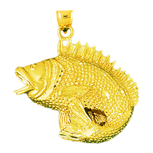 14K Gold Wide Mouth Bass Pendant