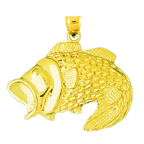 14K Gold 33MM Open Mouth Bass Pendant