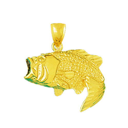 14K Gold Open Mouth Bass Pendant