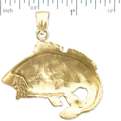 14K Gold Large Bass Pendant with Open Mouth