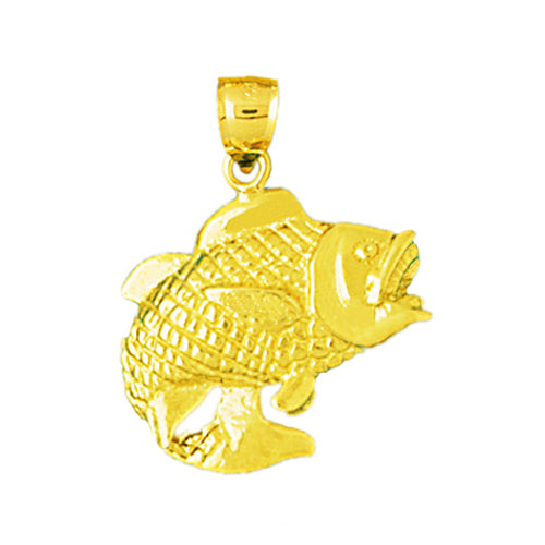 14K Gold 3D Bass Pendant with Mouth Open