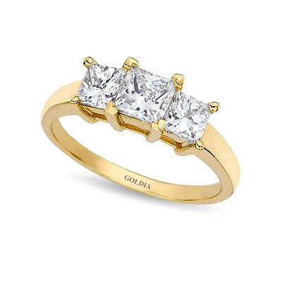 2 ct. Princess Cut Diamond Yellow Gold Three-stone Engagement Ring