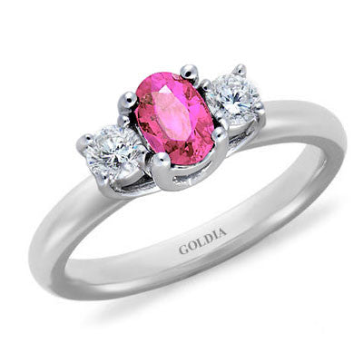Three-Stone Oval Pink Sapphire and Diamond Ring White Gold