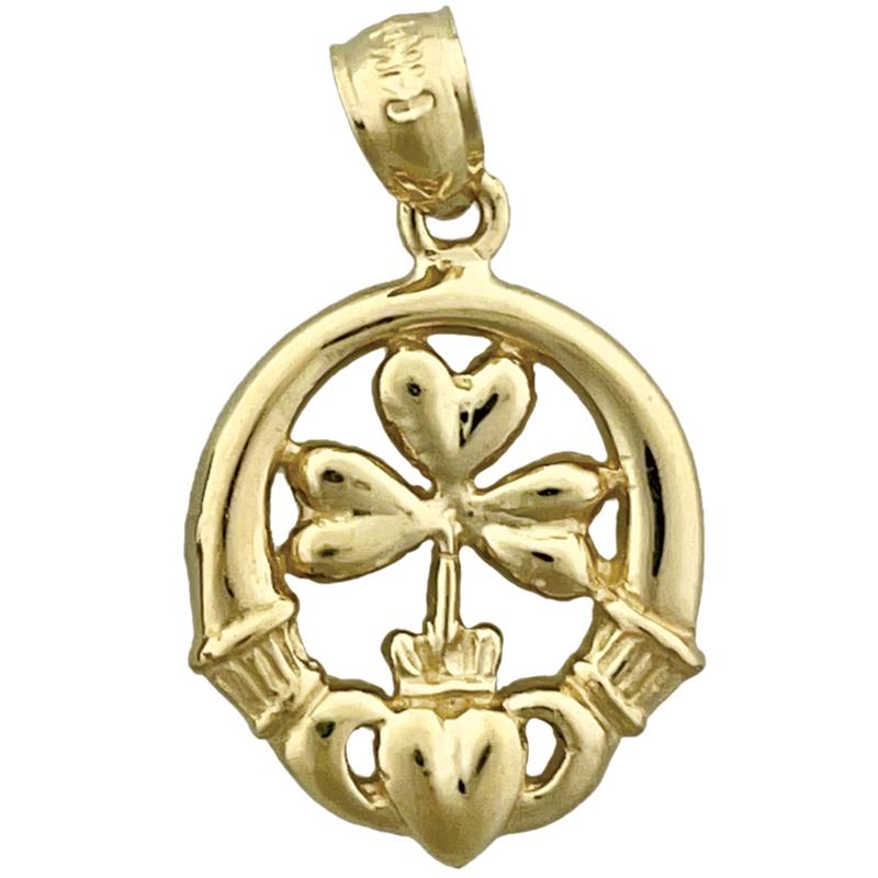 14K Gold Claddagh Shamrock Charm