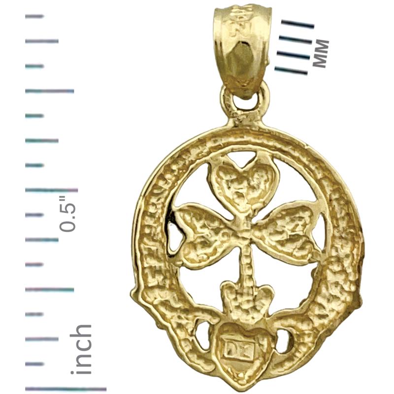 14K Gold Claddagh Shamrock Charm