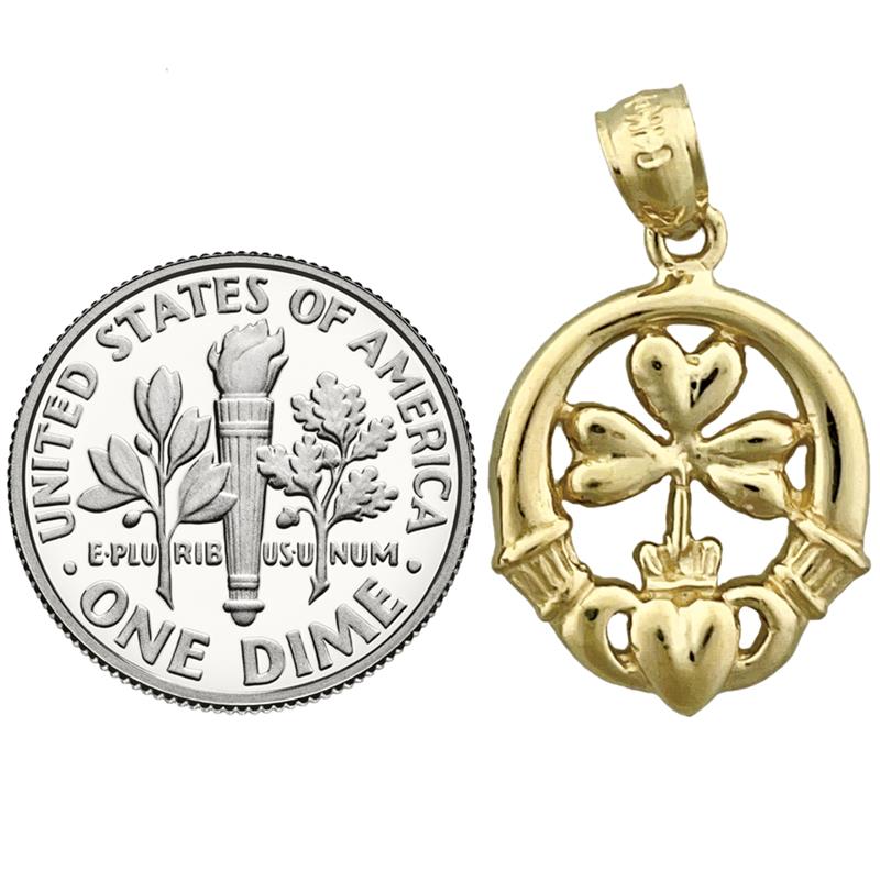 14K Gold Claddagh Shamrock Charm