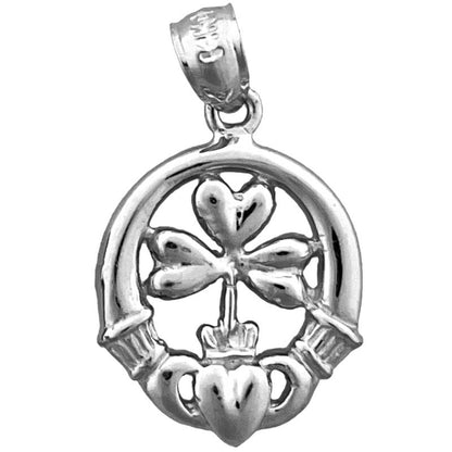 14K Gold Claddagh Shamrock Charm