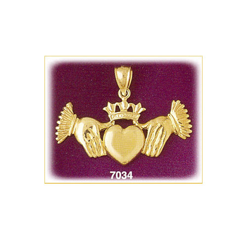 14K Gold 38MM Claddagh with Crown Pendant