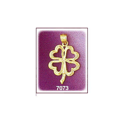 14K Gold Shamrock Four Leaf Clover Pendant