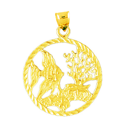 14K Gold Tropical Fish Seascape Medallion