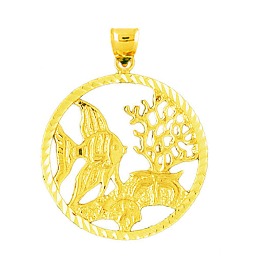 14K Gold Seascape Tropical Fish Medallion