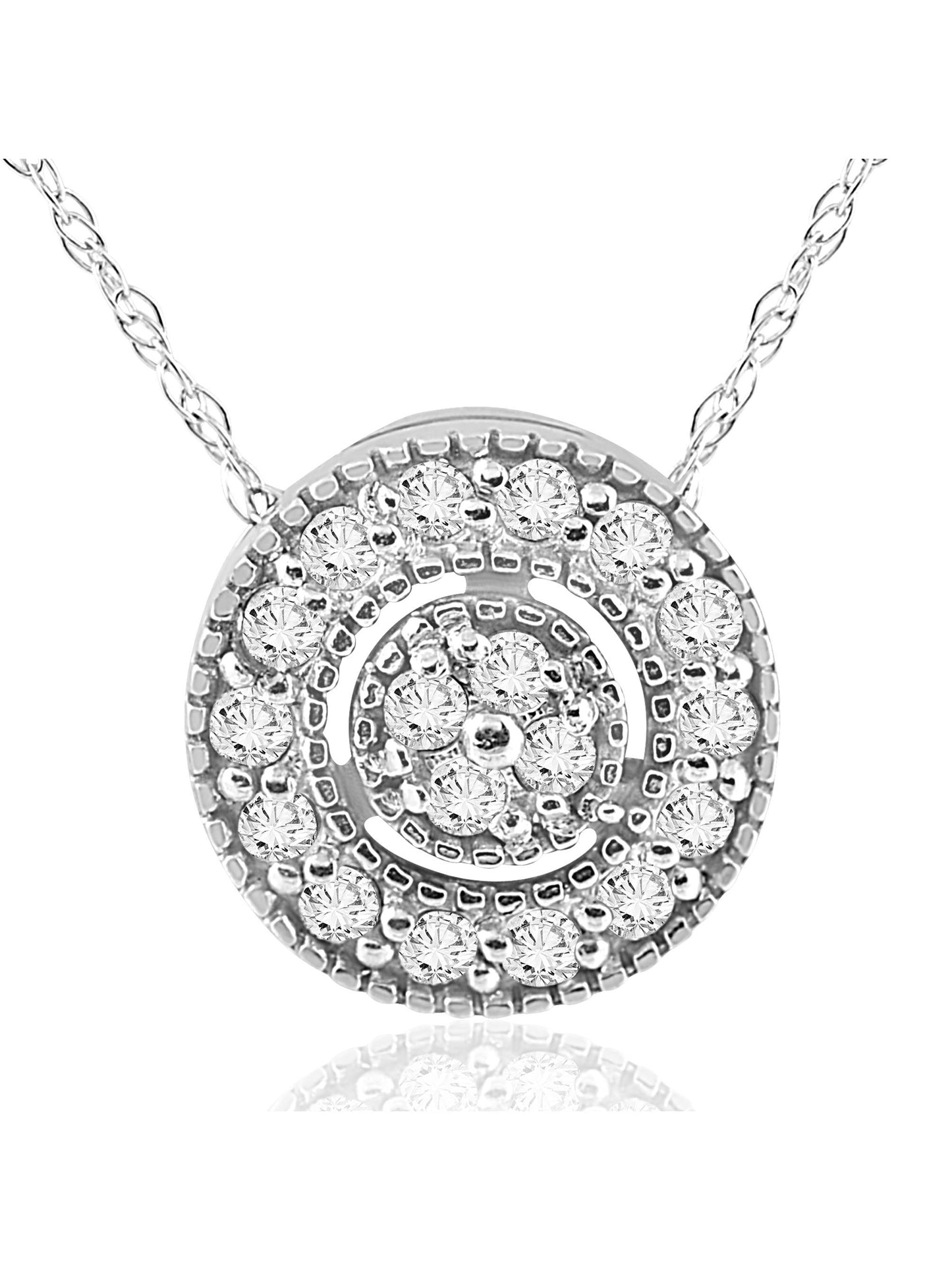 1/4ct Diamond Pave Halo Pendant 14K White Gold Womens Necklace & 18" Chain