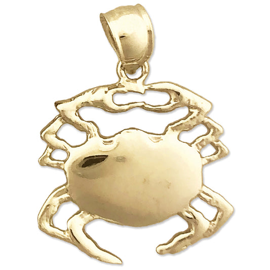 14K Gold 18MM Wide Crab Pendant
