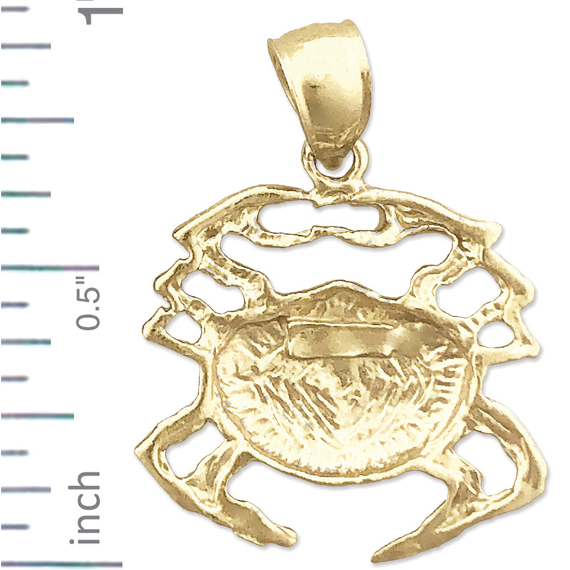 14K Gold 18MM Wide Crab Pendant