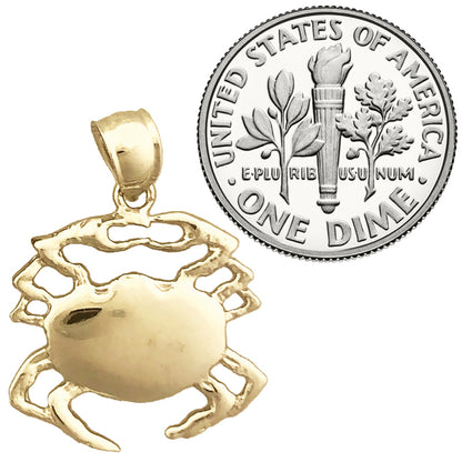 14K Gold 18MM Wide Crab Pendant