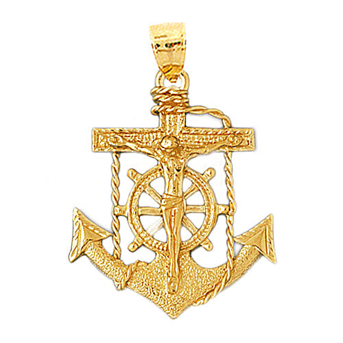 14K Gold Anchor Crucifix Pendant