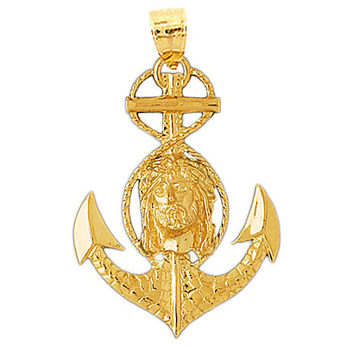 14K Gold Anchor Jesus Pendant