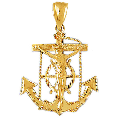 14K Gold Crucifix Anchor Pendant