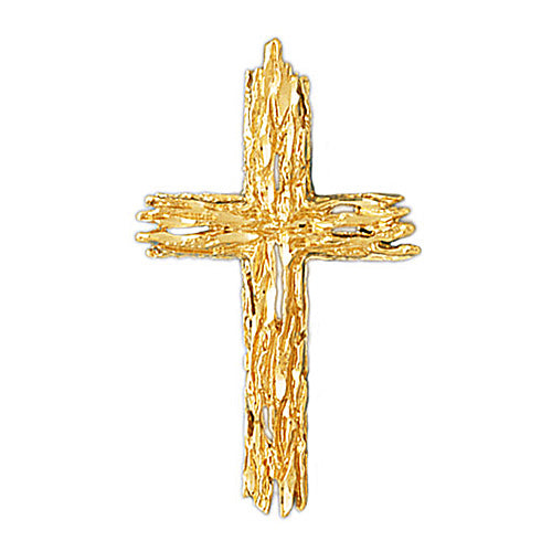 14K Gold Woodgrain Cross Pendant