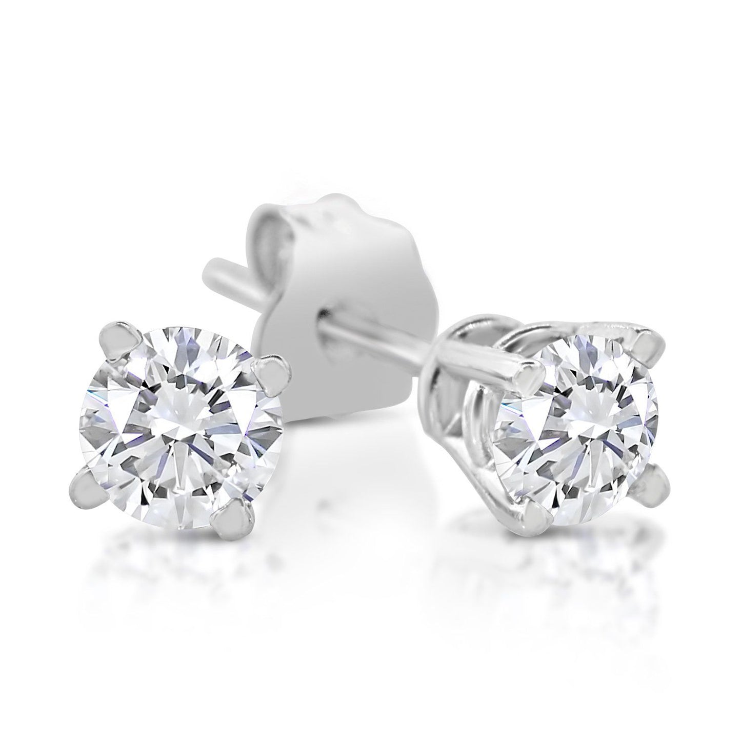 1/3 Carat TW AGS Certified Round Diamond Solitaire Stud Earrings in 14K White Gold (K/L Color - I1/I2 Clarity)