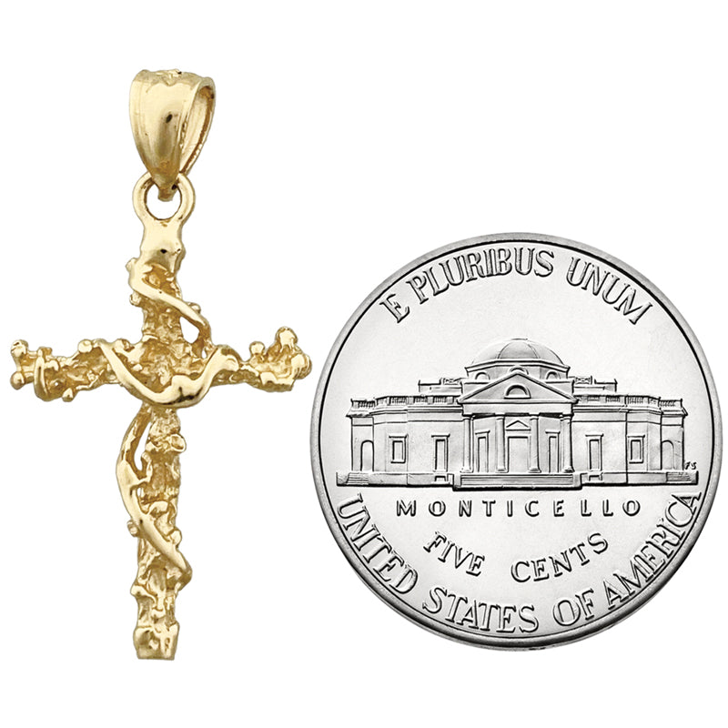 14K Gold Nugget Cross with Sash 3D Charm