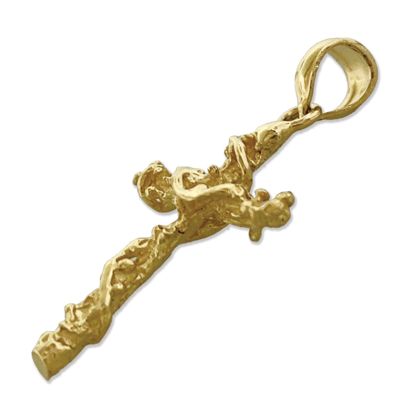 14K Gold Nugget Cross with Sash 3D Charm