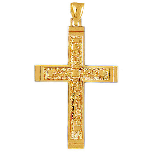 14K Gold Classic Nugget Cross Pendant