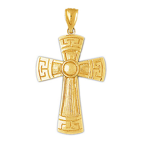 14K Gold 32MM Greek Key Cross Pendant