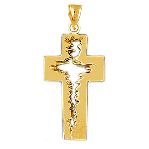 14K Gold Cross with Open Etched Jesus Body Pendant