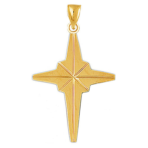 14K Gold 44MM North Star Cross Pendant