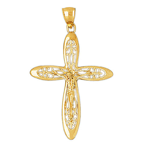 14K Gold Fleur-De-Lis Crucifix Pendant