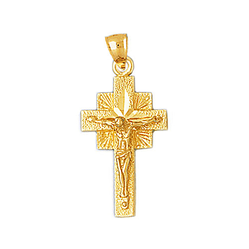 14K Gold Sunburst Crucifix Pendant
