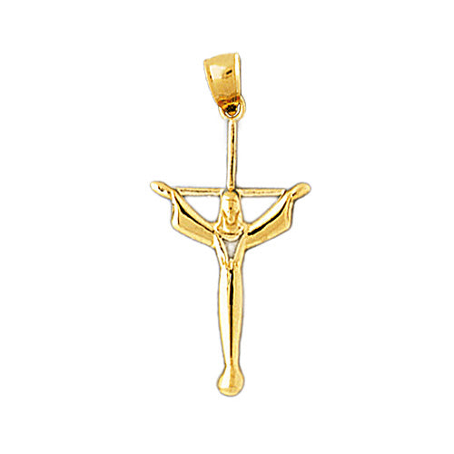 14K Gold Open Arms Jesus Cross Pendant