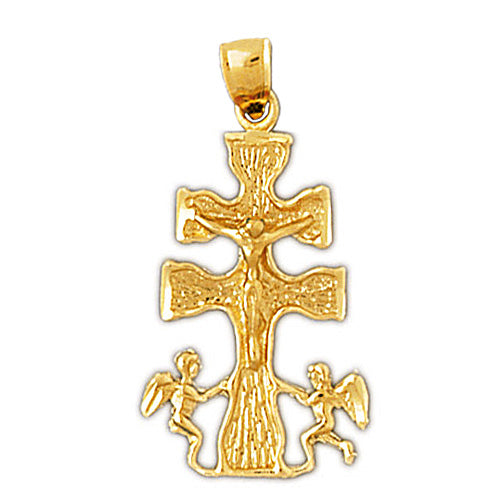 14K Gold 26MM Caravaca Crucifix Pendant