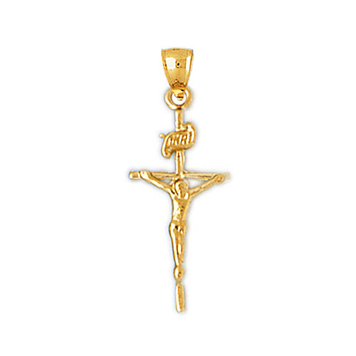 14K Gold INRI Crucifix Charm