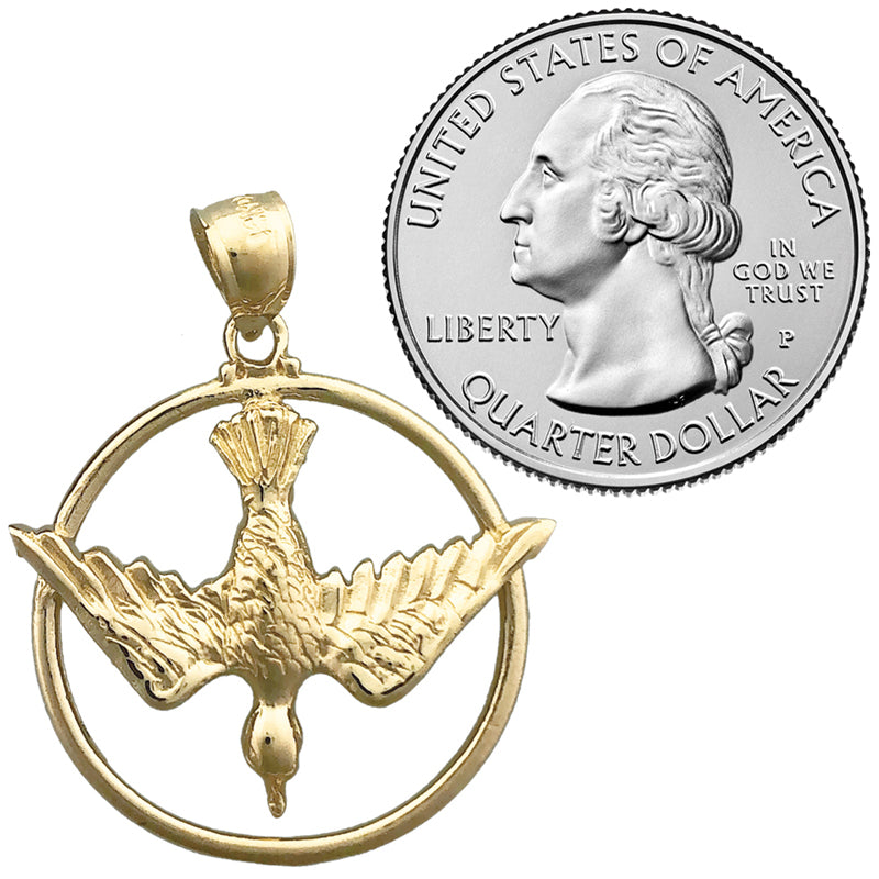 14K Gold Encircled Holy Spirit Dove Medallion