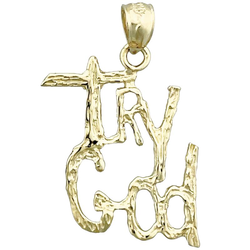 14K Gold 3D Try God Pendant