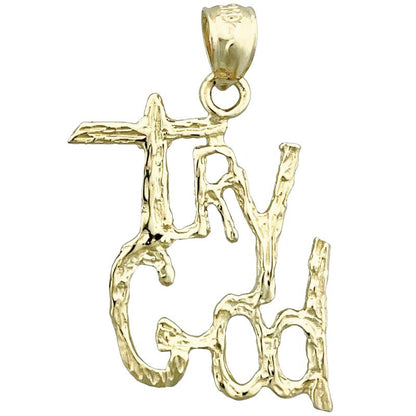 14K Gold 3D Try God Pendant